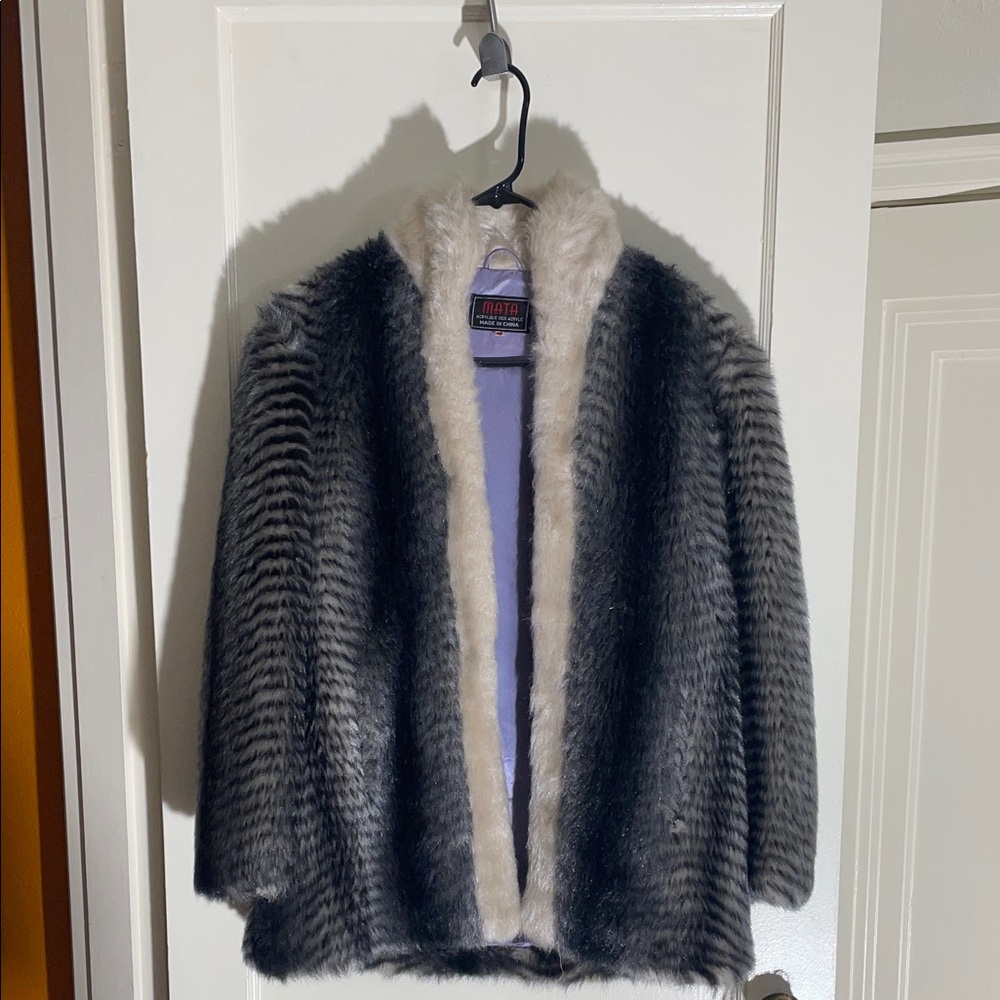 Women's Black and White Faux Fur Jacket